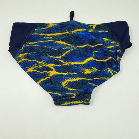 TYR Lambent Men's Swim Briefs Size 36 Navy/Gold Wave Pattern UPF 50+ Protection - Picture 3 of 5